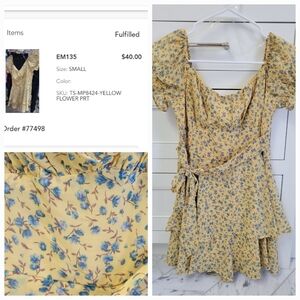 Yellow Floral Dress with Blue Accents